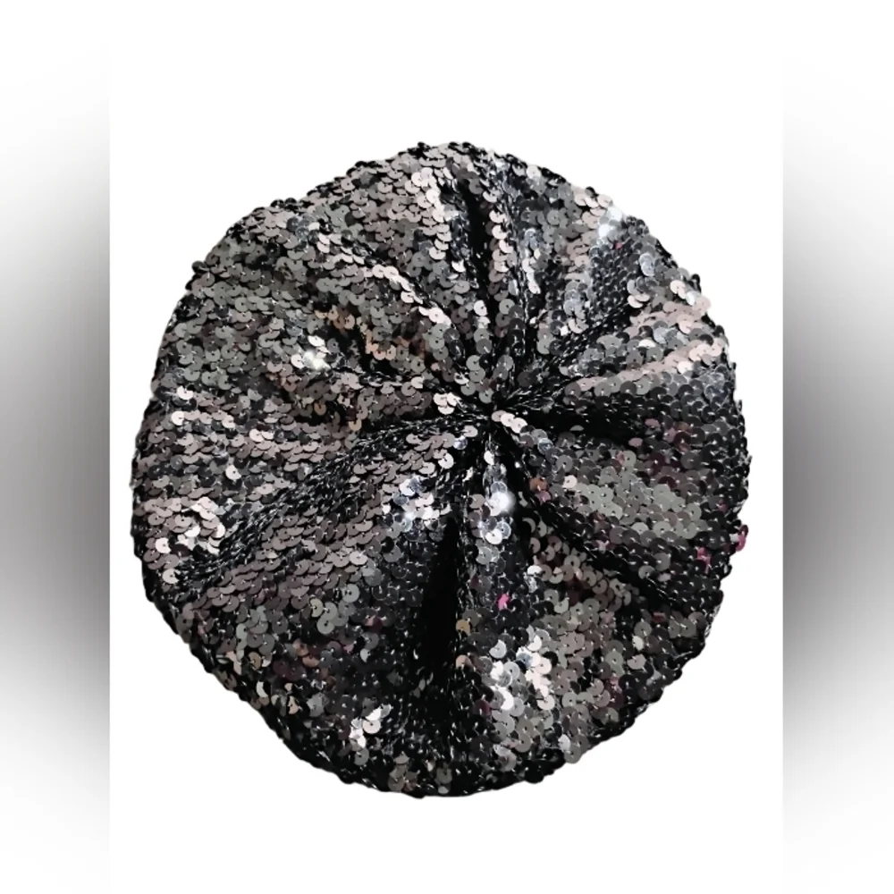 Black Sequin Beret Fitted Small Sparkle - Picture 3 of 8
